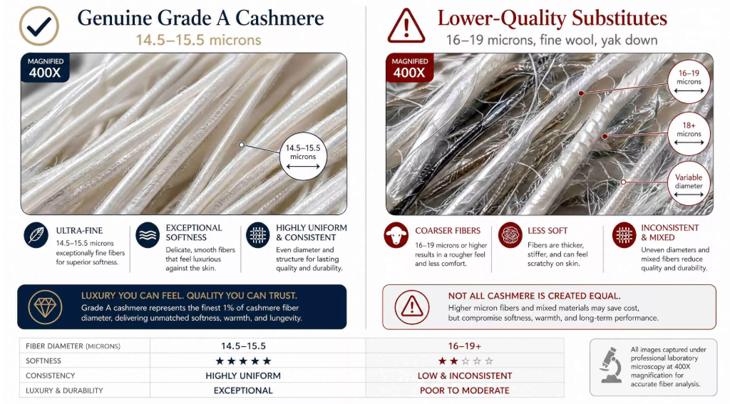 Cashmere Grading Explained: Microns, Fiber Length, and the 5-Tier Quality System | Weave Essence